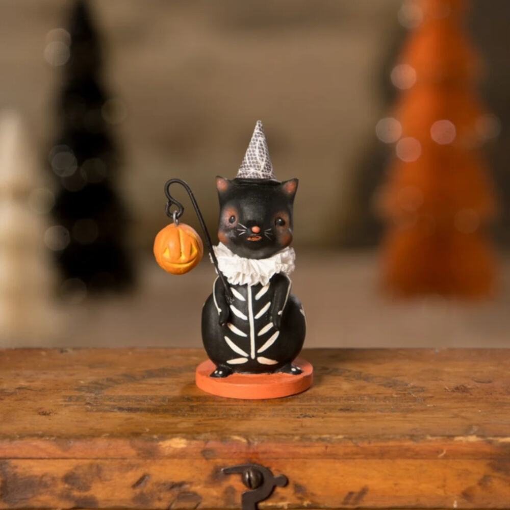 Bethany Lowe Skeleton Cat With Lantern Small Halloween Figure Michelle Lauritsen